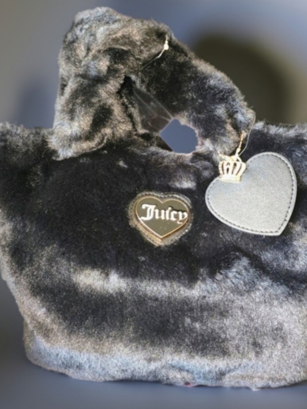 LIQUORICE BLACK Juicy Couture Faux Fur Mini Tote